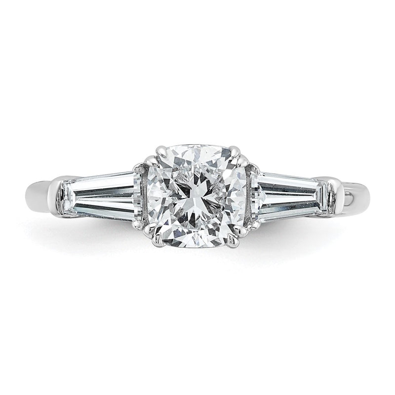 14K White Gold 1 1/2 carat Lab Grown Diamond VS+ F+ Cushion and Tapered Baguette Complete Three Stone Engagement Ring