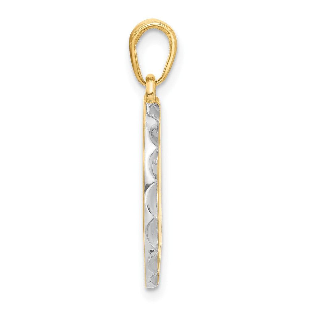 14K Yellow Gold and Rhodium Diamond-cut It's A Girl! Disc Pendant