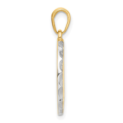 14K Yellow Gold and Rhodium Diamond-cut It's A Girl! Disc Pendant