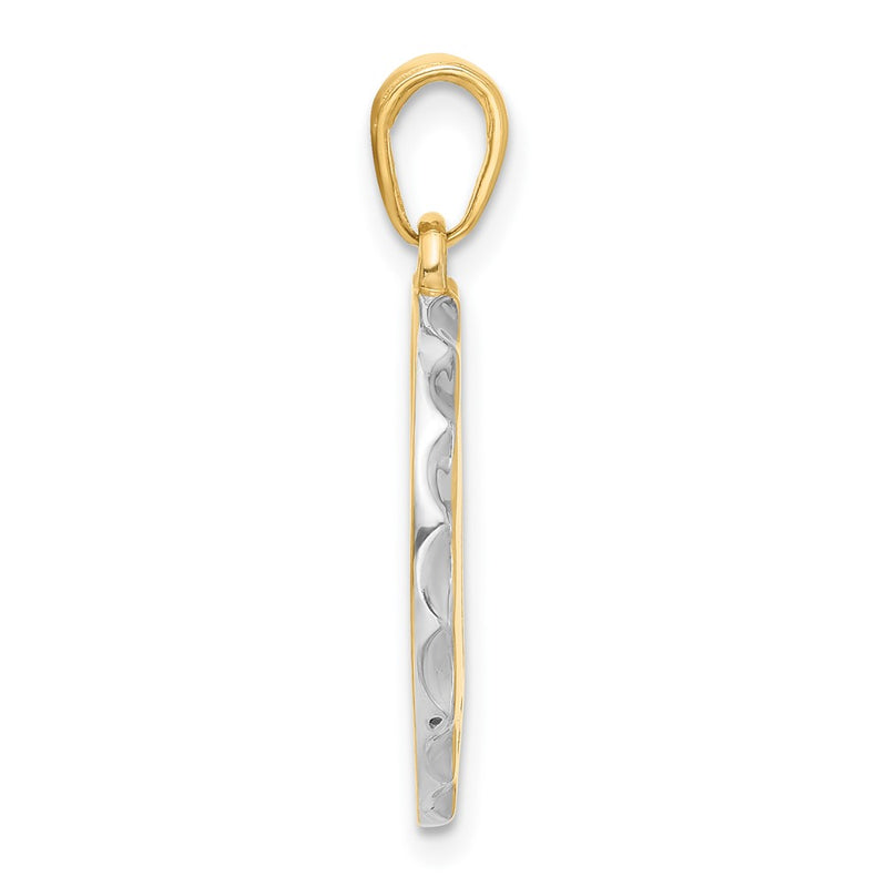 14K Yellow Gold and Rhodium Diamond-cut It's A Girl! Disc Pendant