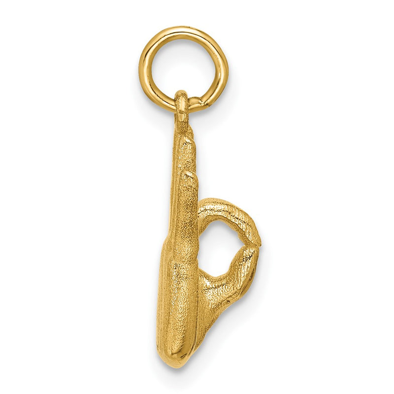 14K Yellow Gold American Sign Language Alphabet Fingerspelling Sign F Pendant