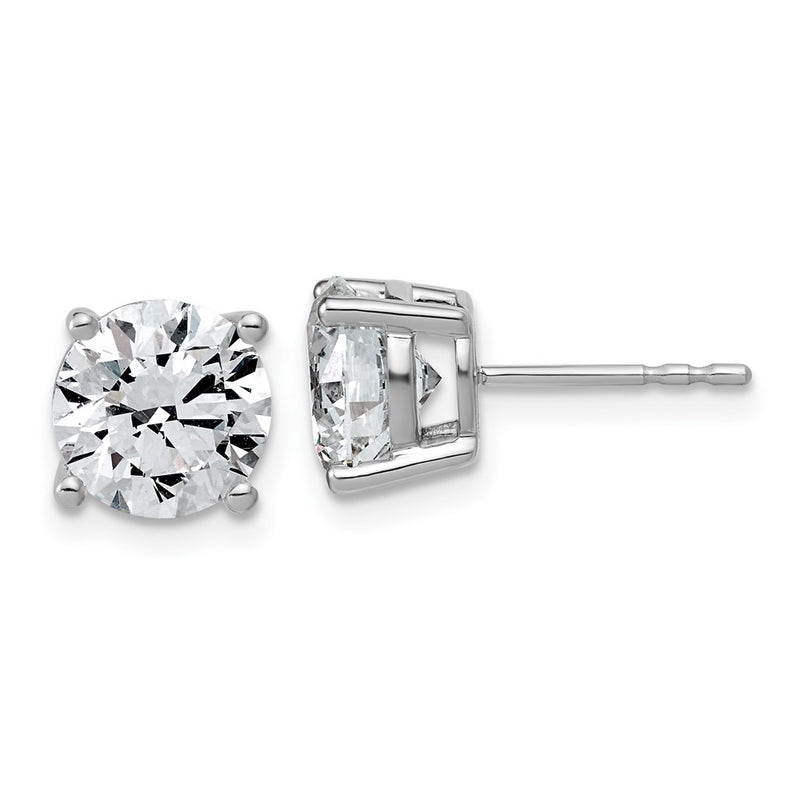 14K White Gold 4 carat Lab Grown Diamond VS/SI+ G+ Round Complete Four Prong Lightweight Stud Earrings
