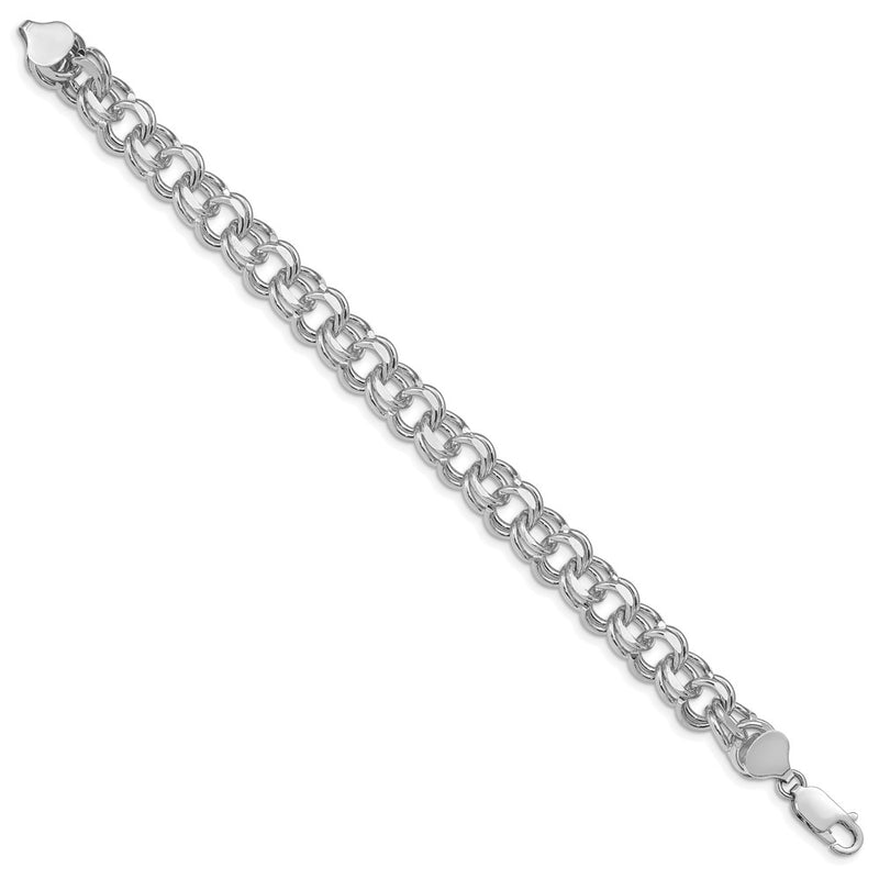 14K White Gold 10mm Solid Double Link 8 Inch Charm Bracelet