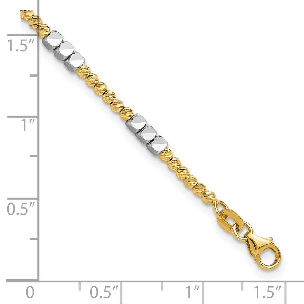 14K Two-Tone Gold Two-tone Diamond-cut Round and Square Beaded 7.5 Inch Bracelet