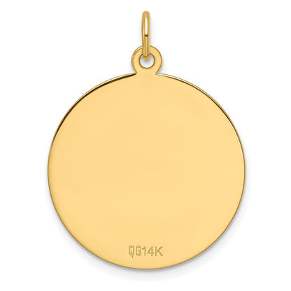 14K Yellow Gold Etched Edge Engravable Round 22.9mm Disc Charm