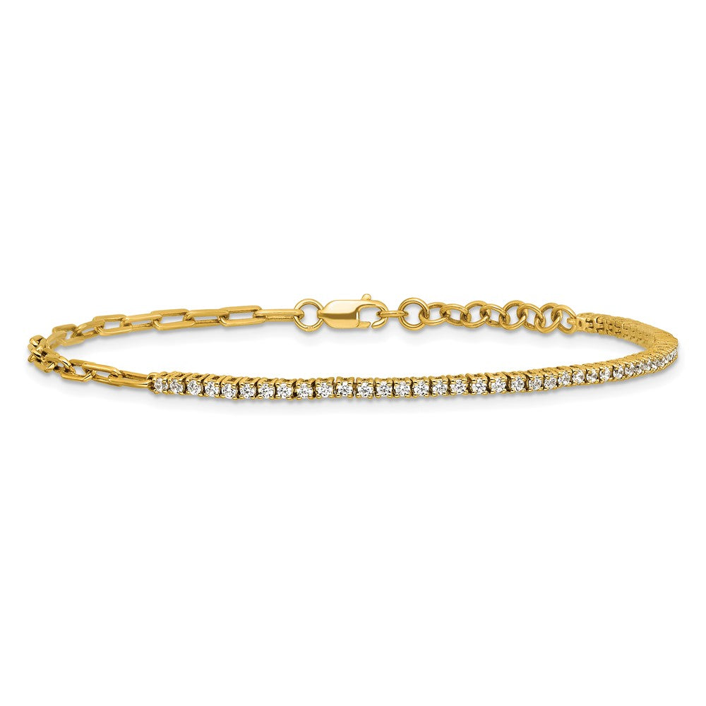 14K Yellow Gold Polished Complete 3/4 carat Diamond Paperclip Link 7 Inch Bracelet with 1 Inch Extender