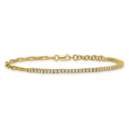 14K Yellow Gold Polished Complete 3/4 carat Diamond Paperclip Link 7 Inch Bracelet with 1 Inch Extender