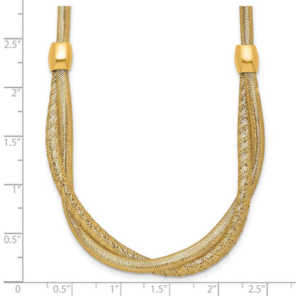 14K Yellow Gold Polished Twisted with Beads 7mm Flexible Mesh 18 Inch Necklace