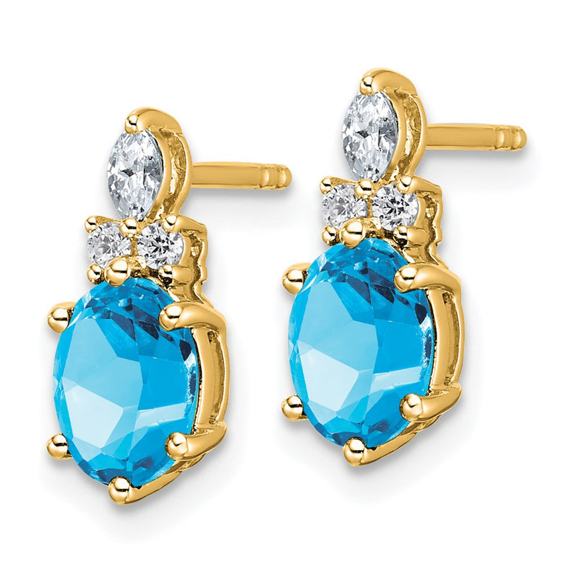14K Yellow Gold Diamond and 7x5 Oval December/Blue Topaz Post Earrings