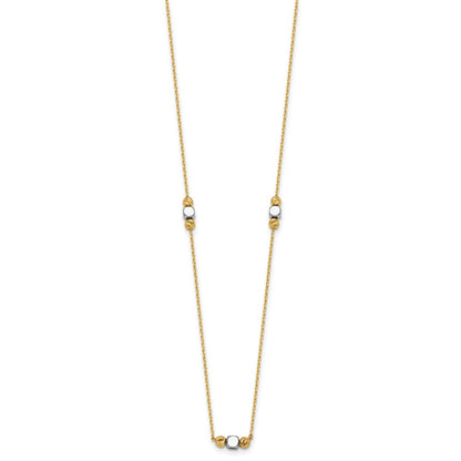 14K Two-Tone Gold Polished Diamond-cut and Square Bead 5-Station 16 Inch Necklace Plus 2 Inch Extender