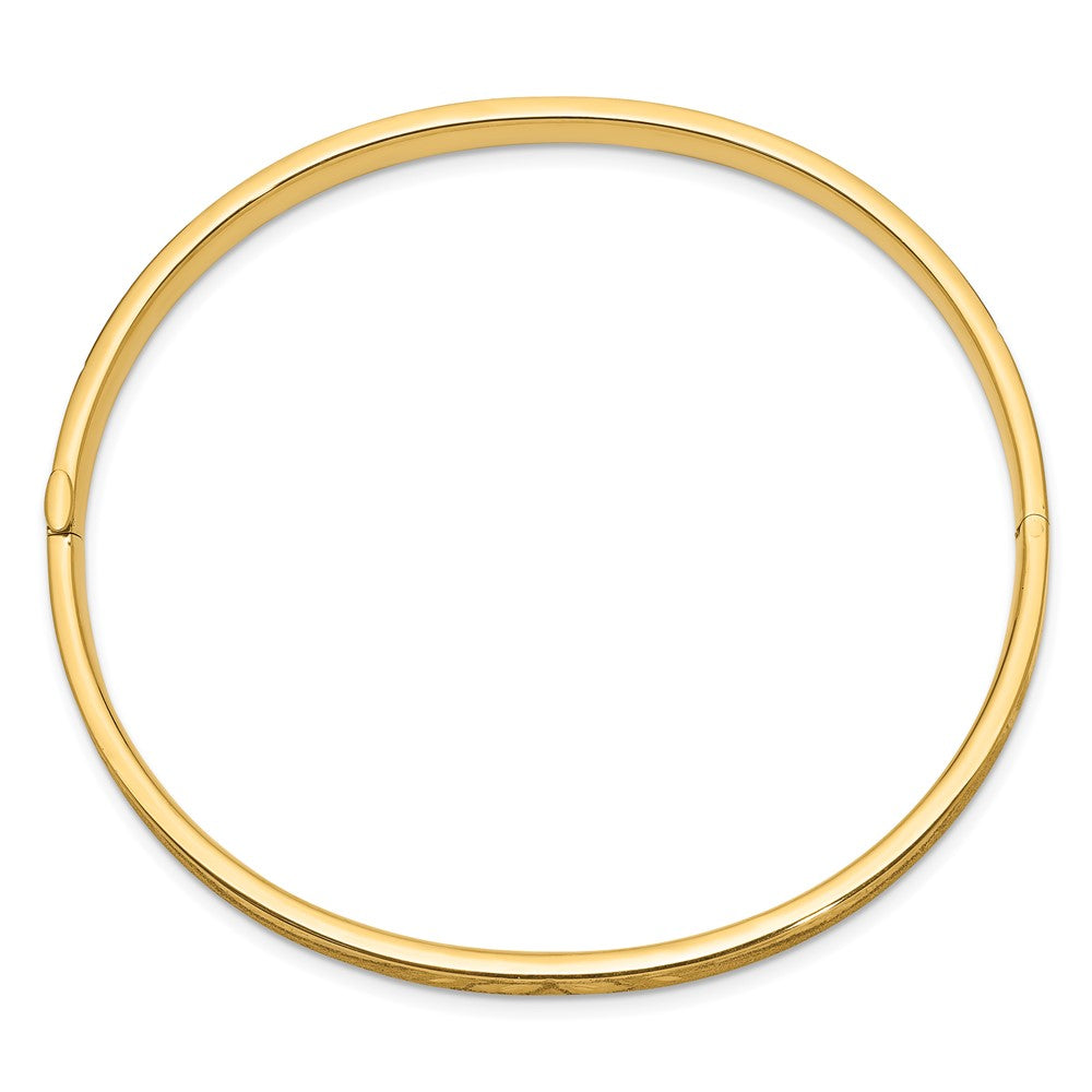 14K Yellow Gold 3/16 Oversize Diamond-cut Concave 5.00mm Hinged Oval Bangle Bracelet