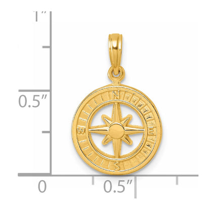 14K Yellow Gold Polished Compass Pendant