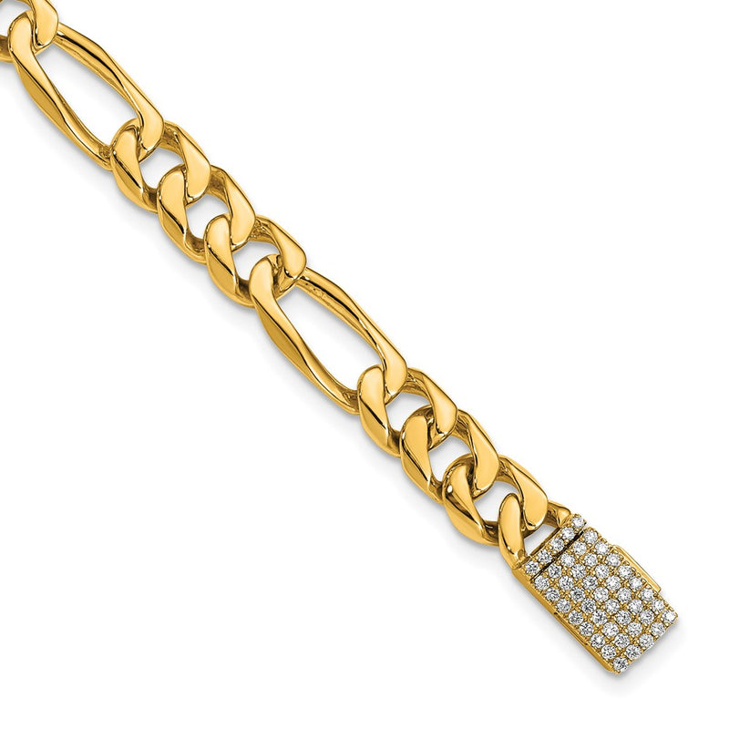 14K Yellow Gold Hand-polished 7mm Figaro Link 1.75 carat Diamond Clasp Chain Bracelet