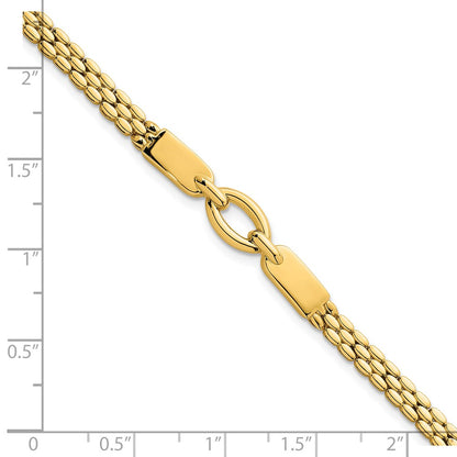 14K Yellow Gold Polished Fancy Oval Center Brick Link Chain Bracelet