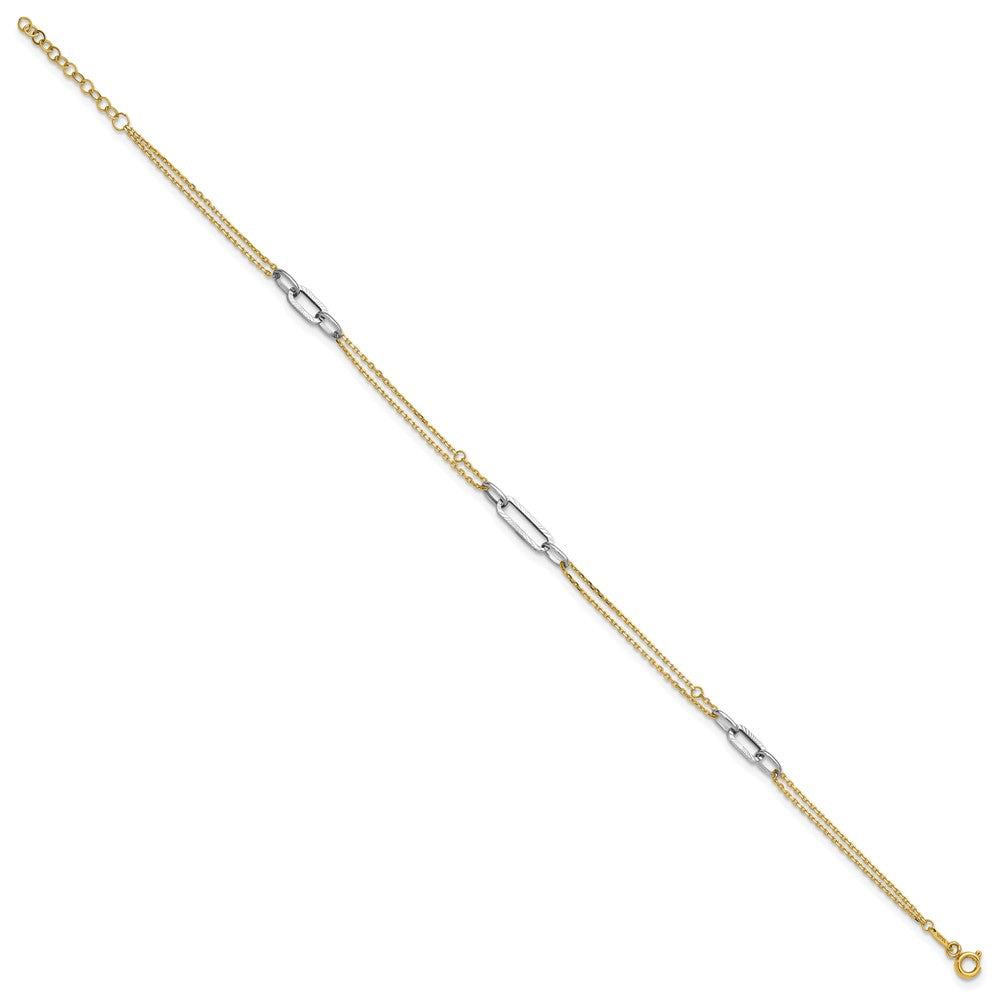 14K Two-Tone Gold Two-tone Polished Diamond-cut 3-Station Plus Extender Total Chain Anklet