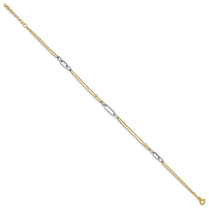 14K Two-Tone Gold Two-tone Polished Diamond-cut 3-Station Plus Extender Total Chain Anklet