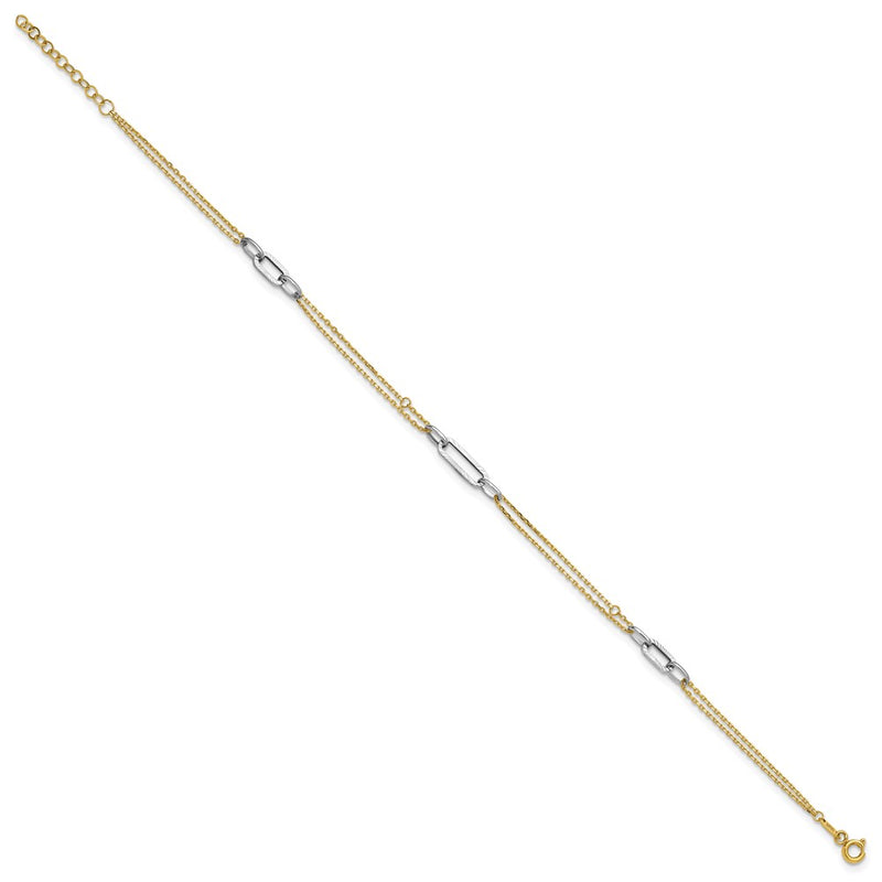 14K Two-Tone Gold Two-tone Polished Diamond-cut 3-Station Plus Extender Total Chain Anklet