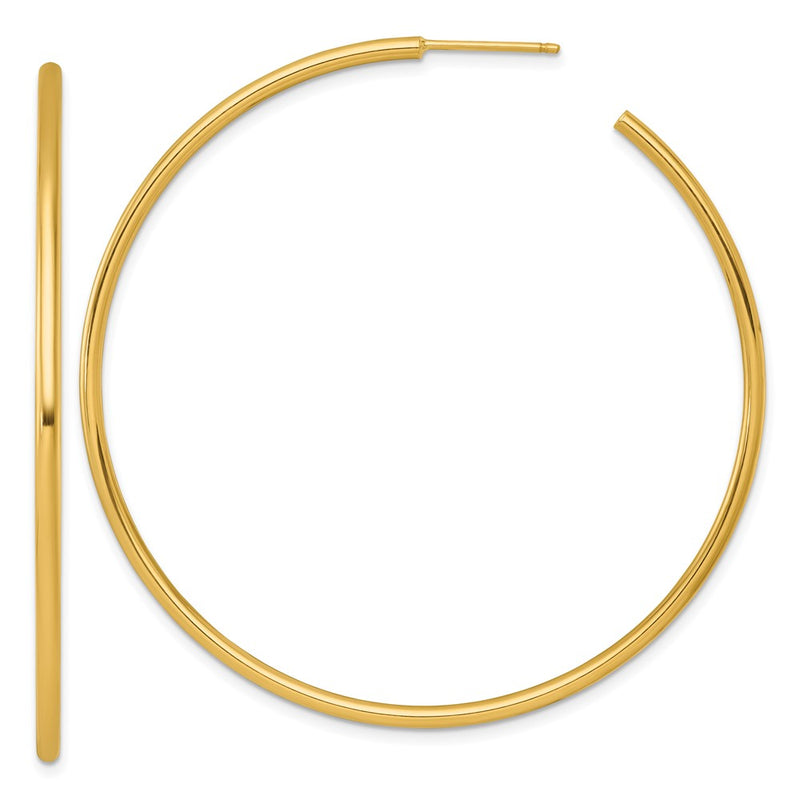14K Yellow Gold Polished 2.0 x 60mm Tube C-Hoop Post Earrings