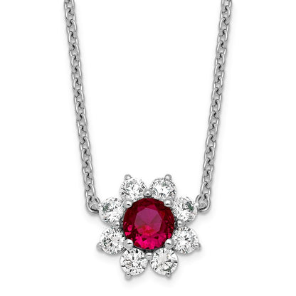 14K White gold VS/SI G+ Lab Grown Diamond and AAA quality Genuine Ruby Pend