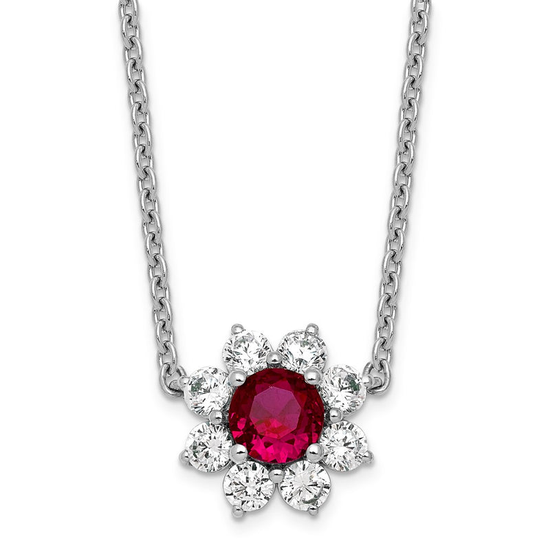 14K White gold VS/SI G+ Lab Grown Diamond and AAA quality Genuine Ruby Pend