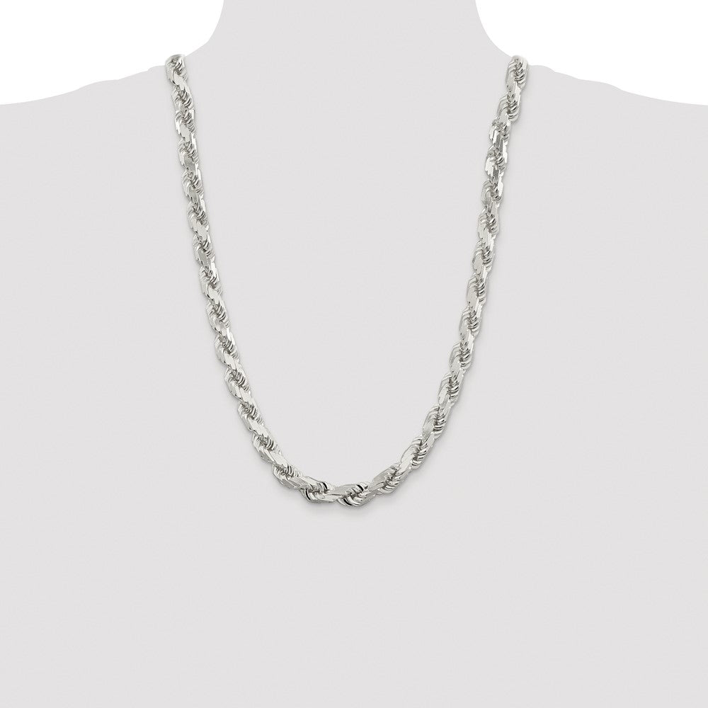 Sterling Silver Rhodium-plated 9.0mm Diamond-cut Rope 26 Inch Chain