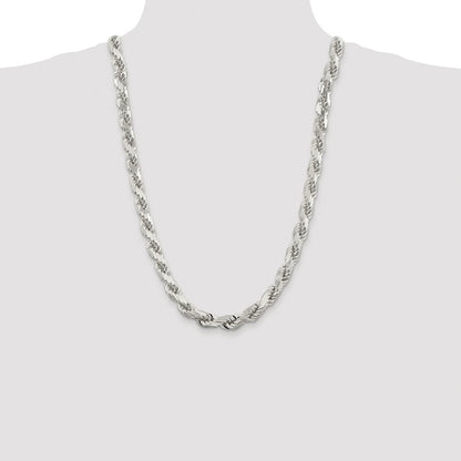 Sterling Silver Rhodium-plated 9.0mm Diamond-cut Rope 26 Inch Chain