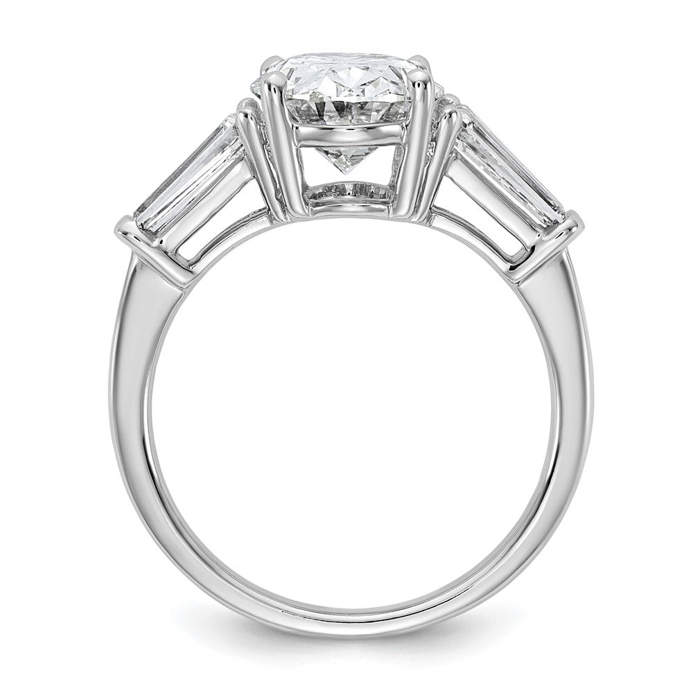 14K White Gold 3/4 carat Lab Grown Diamond VS+ F+ Tapered Baguette 3 carat Oval Semi Mount Three Stone Engagement Ring