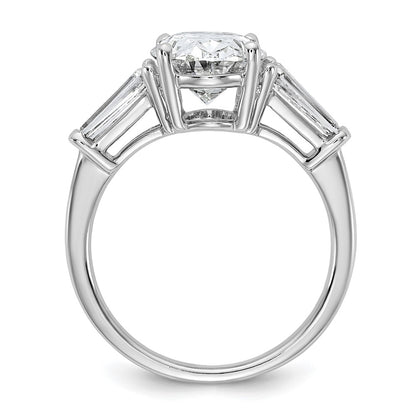 14K White Gold 3/4 carat Lab Grown Diamond VS+ F+ Tapered Baguette 3 carat Oval Semi Mount Three Stone Engagement Ring