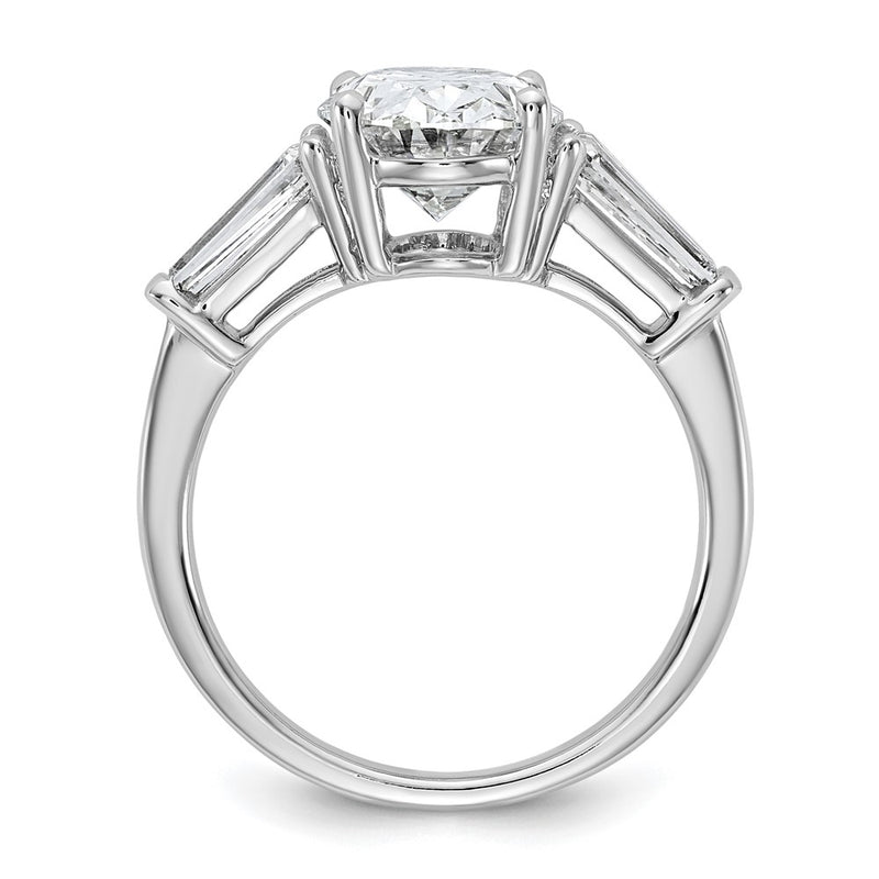 14K White Gold 3/4 carat Lab Grown Diamond VS+ F+ Tapered Baguette 3 carat Oval Semi Mount Three Stone Engagement Ring