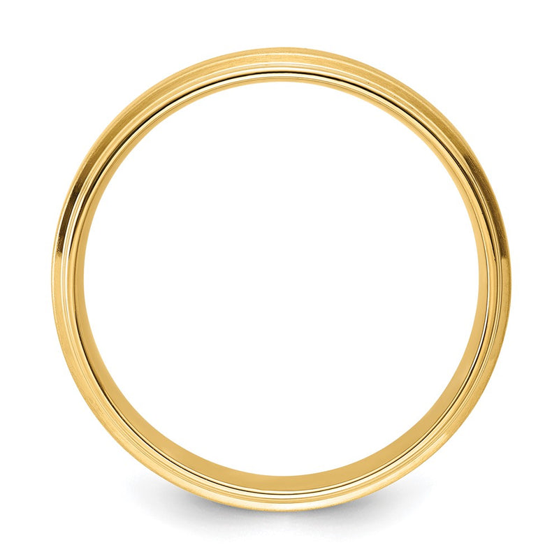 14K Yellow Gold 6mm Standard Weight Comfort Fit Brushed Satin/Polished Stepped Edge Wedding Band Ring