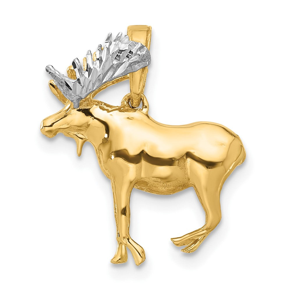 14K Yellow Gold and Rhodium Diamond-cut 3-D Moose Pendant