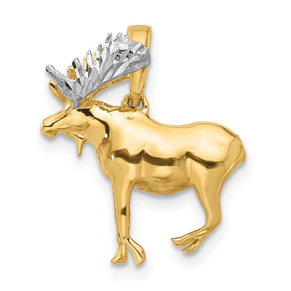 14K Yellow Gold and Rhodium Diamond-cut 3-D Moose Pendant