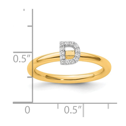 14K Yellow Gold Stackable Diamond Initial D Size 7 Ring
