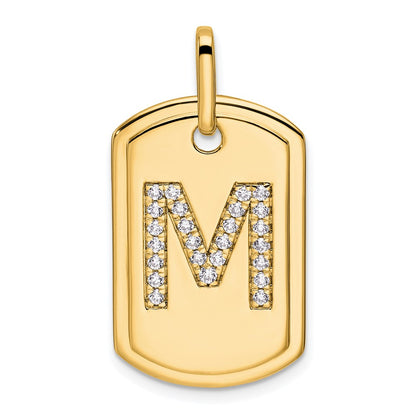 14K Yellow Gold Diamond Initial M Dog Tag Charm