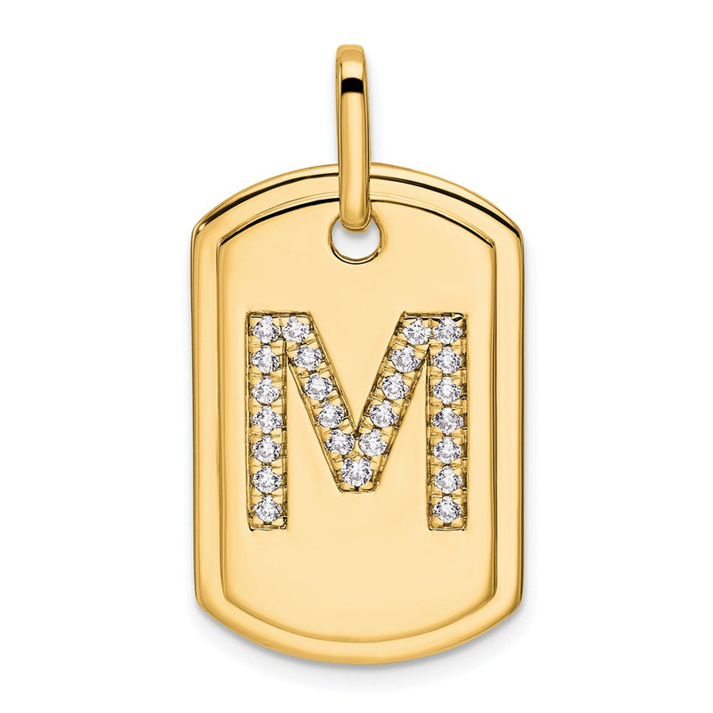 14K Yellow Gold Diamond Initial M Dog Tag Charm