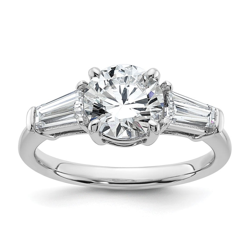 14K White Gold 3/4 carat Lab Grown Diamond VS+ F+ Tapered Baguette Holds 1 1/2 carat Round Center Semi Mount Engagement Ring