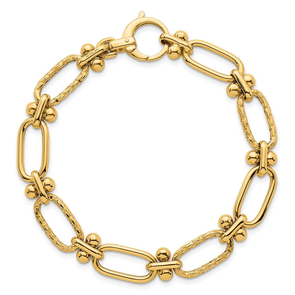 14K Yellow Gold Polished 9mm Lightweight Oval Textured Fancy Link 8 Inch Bracelet