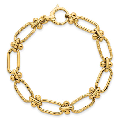 14K Yellow Gold Polished 9mm Lightweight Oval Textured Fancy Link 8 Inch Bracelet