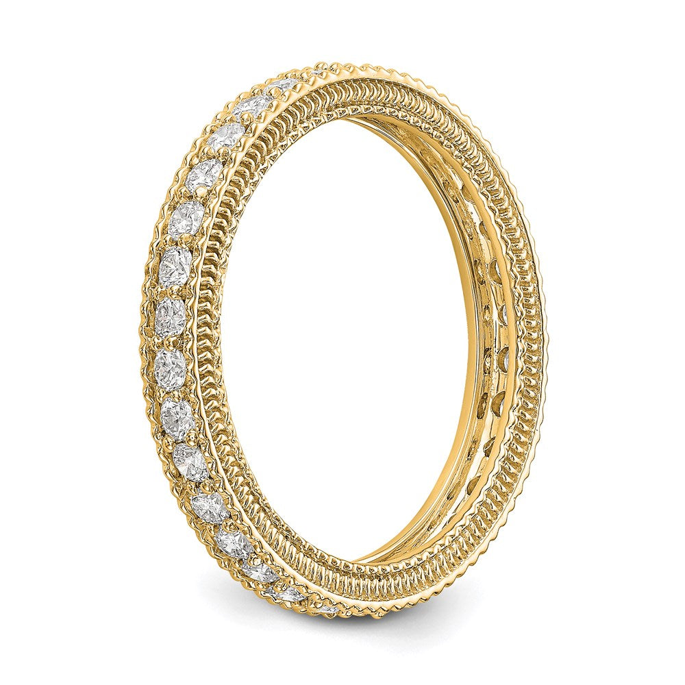 14K Yellow Gold Polished 3/4CT Milgrain Edge Diamond Eternity Wedding Band Ring