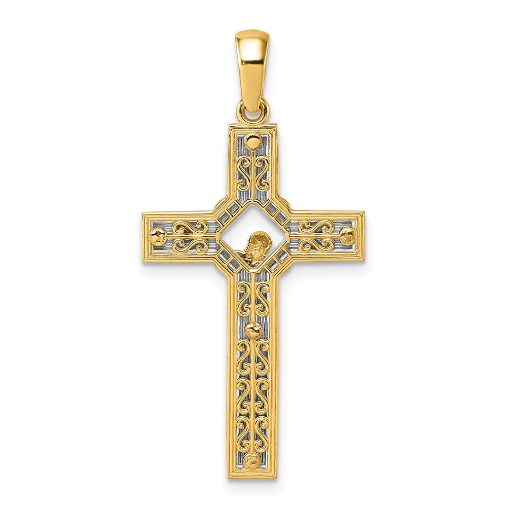 14K Two-Tone Gold Two-tone Polished and Satin Crucifix With Square Cut Out Pendant