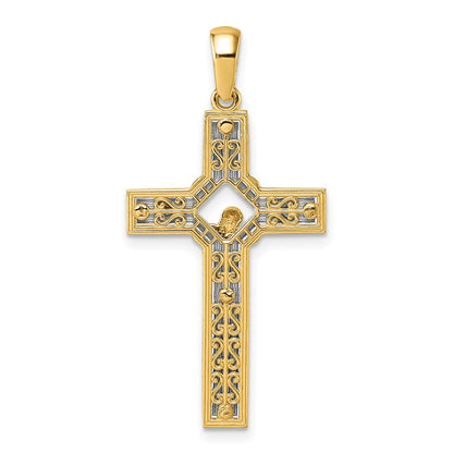 14K Two-Tone Gold Two-tone Polished and Satin Crucifix With Square Cut Out Pendant