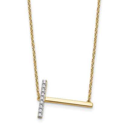 14K Yellow Gold Sideways Diamond Initial T 18 Inch Necklace