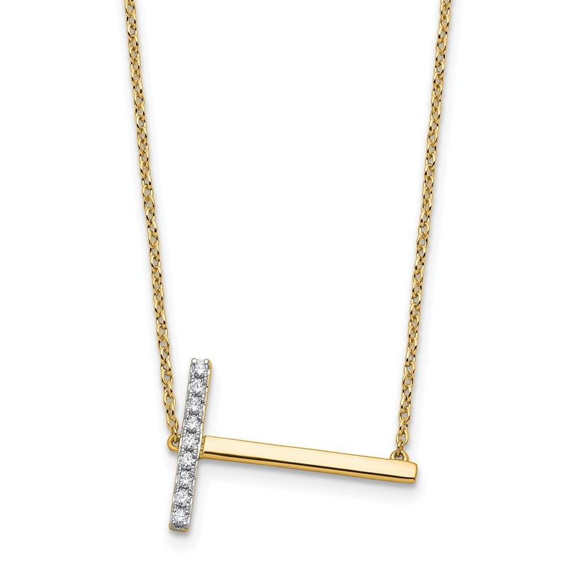 14K Yellow Gold Sideways Diamond Initial T 18 Inch Necklace