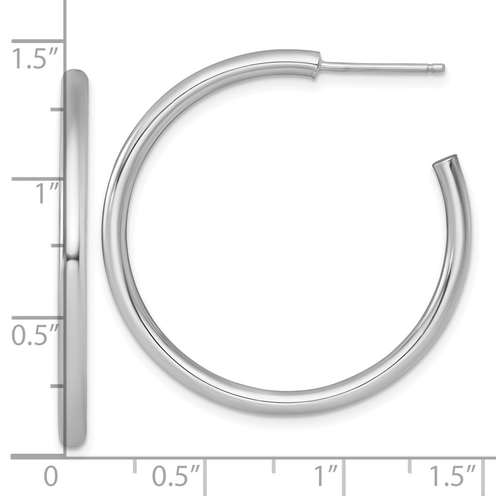 14K White Gold Polished 2.5 x 35mm Tube C-Hoop Post Earrings