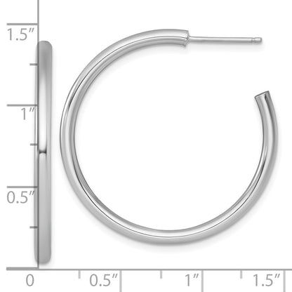 14K White Gold Polished 2.5 x 35mm Tube C-Hoop Post Earrings