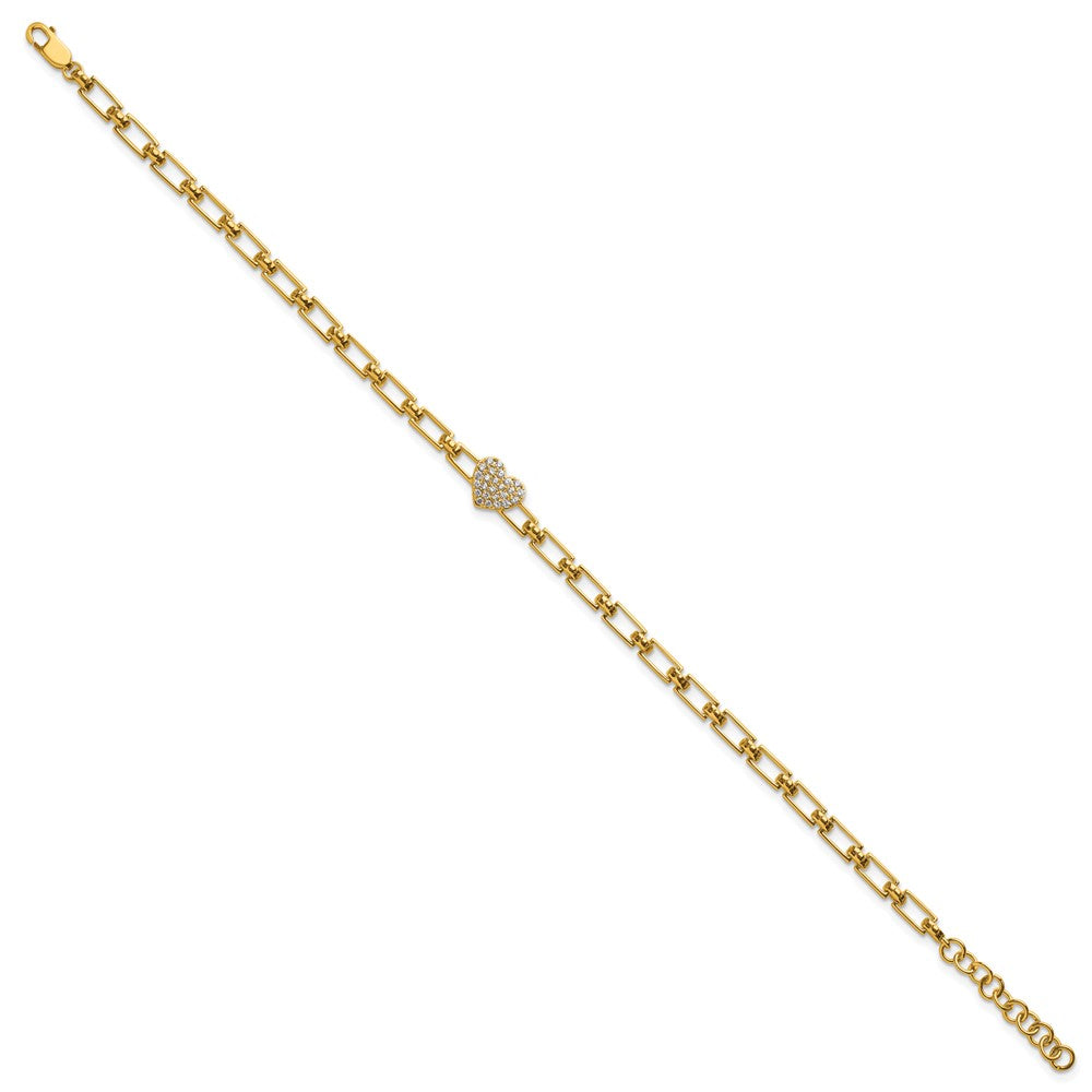 14K Yellow Gold Polished Complete 1/6 carat Diamond Heart Cluster Fancy Link 7 Inch Bracelet with 1 Inch Extender