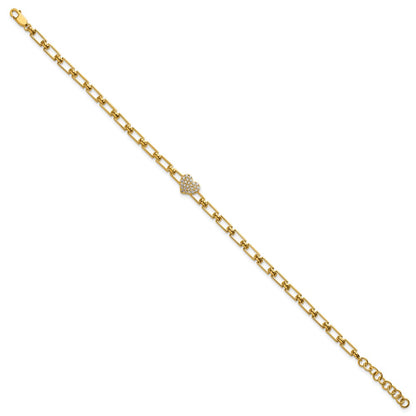 14K Yellow Gold Polished Complete 1/6 carat Diamond Heart Cluster Fancy Link 7 Inch Bracelet with 1 Inch Extender