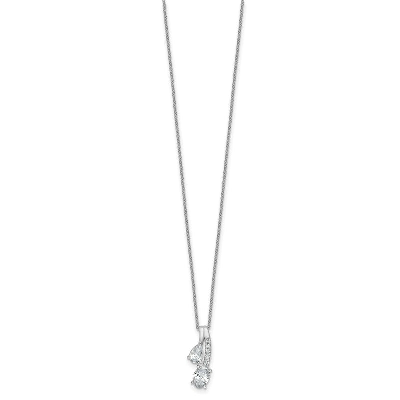 14K White Gold 7/8 carat Lab Grown Diamond VS/SI+ G+ Oval and Pear Complete 18 Inch Two Stone Pendant Necklace