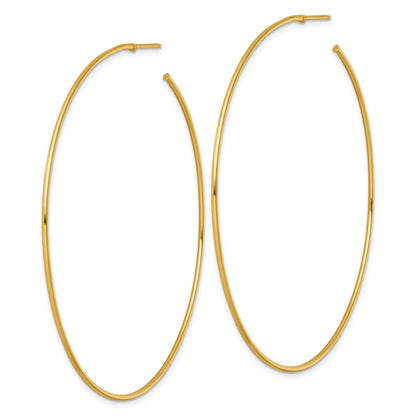 14K Yellow Gold Polished 1.2 x 70mm Solid C-Hoop Post Earrings