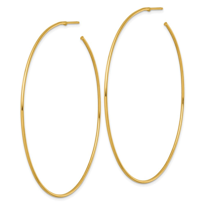 14K Yellow Gold Polished 1.2 x 70mm Solid C-Hoop Post Earrings